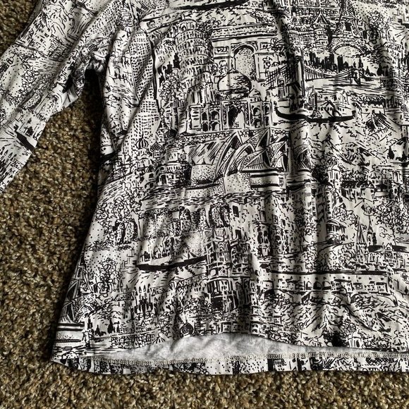 Chicos Womens Crop Top 2 Large White Black Art Graphic 3/4 Sleeve Soft Casual - Picture 3 of 12